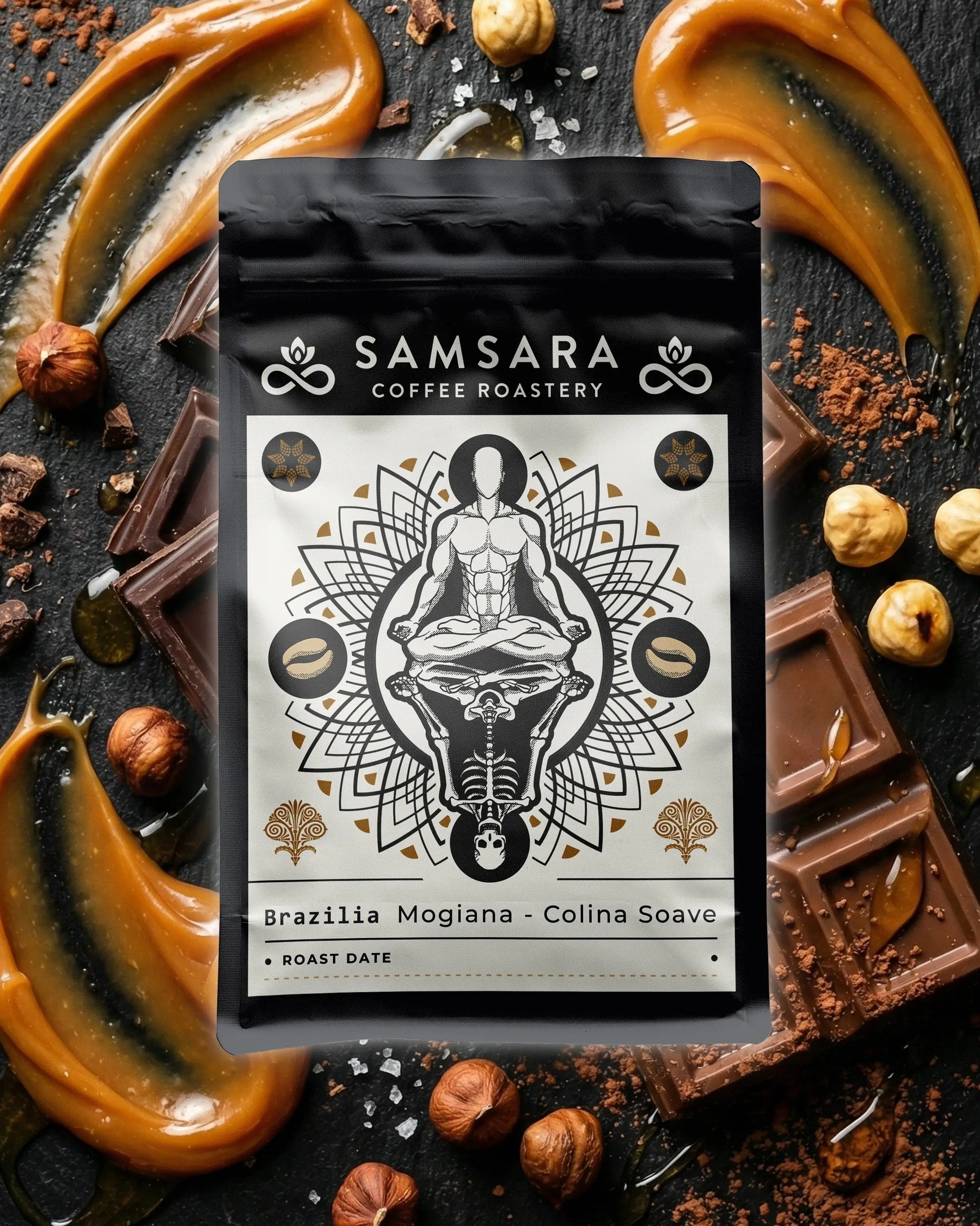 Cafea de specialitate Brazilia de la Samsara, cu notele ei de degustare: ciocolată, caramel și alune