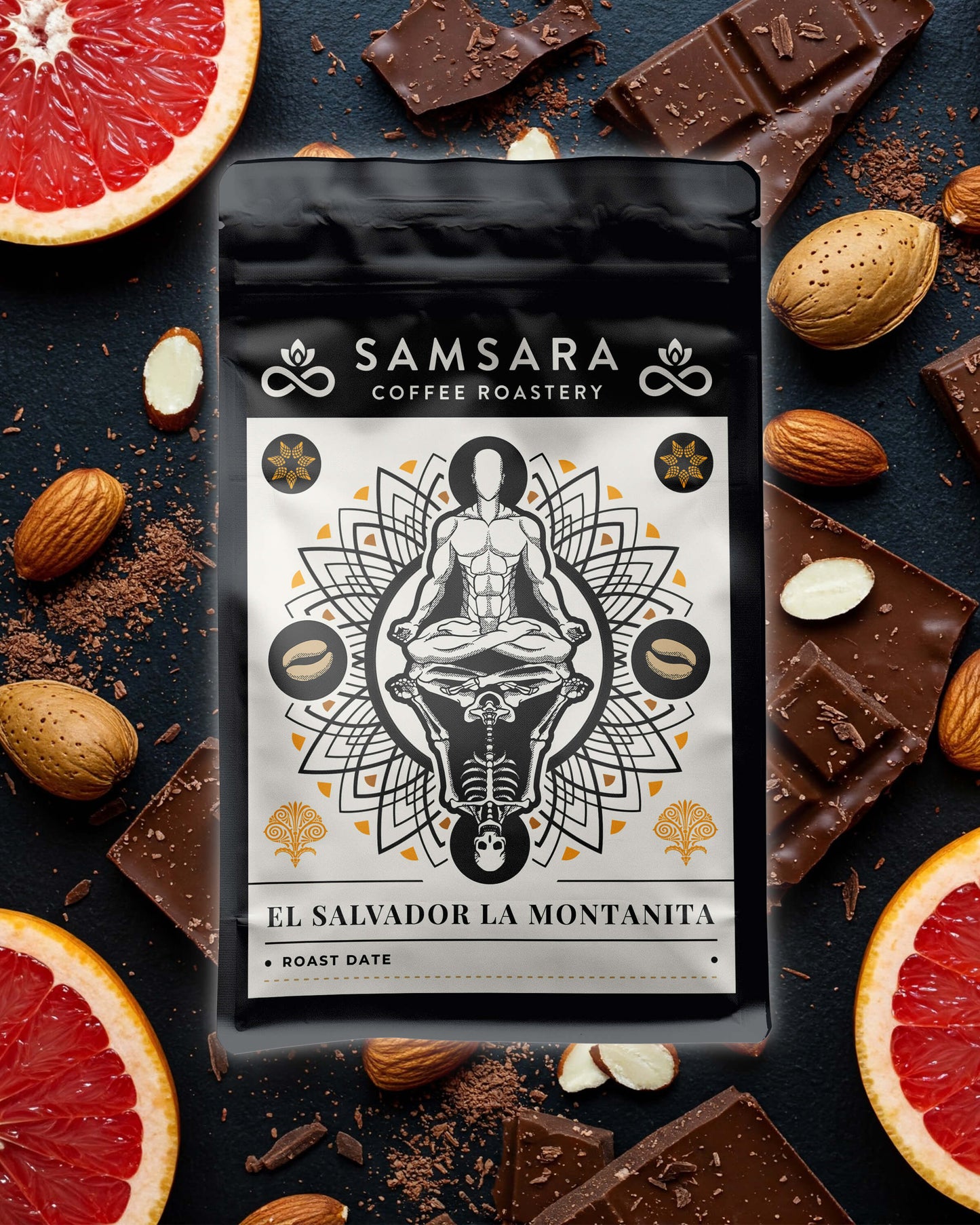 Punga cafea El salvador deasupra la migdale grepfruit si ciocolata