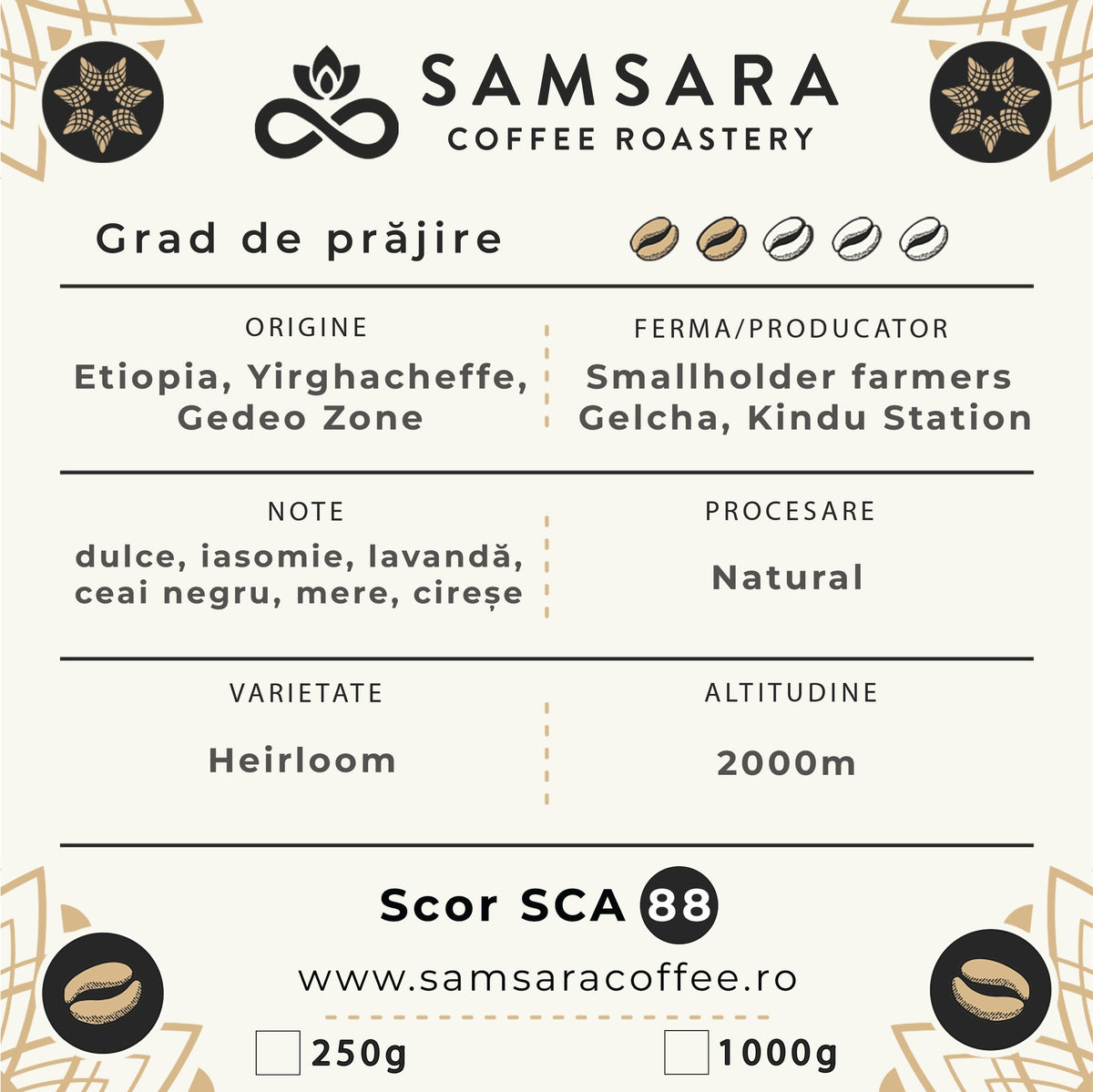 Cafea verde - Etiopia Yirgacheffe Gelcha Kindu (neprăjită, 1 kg)