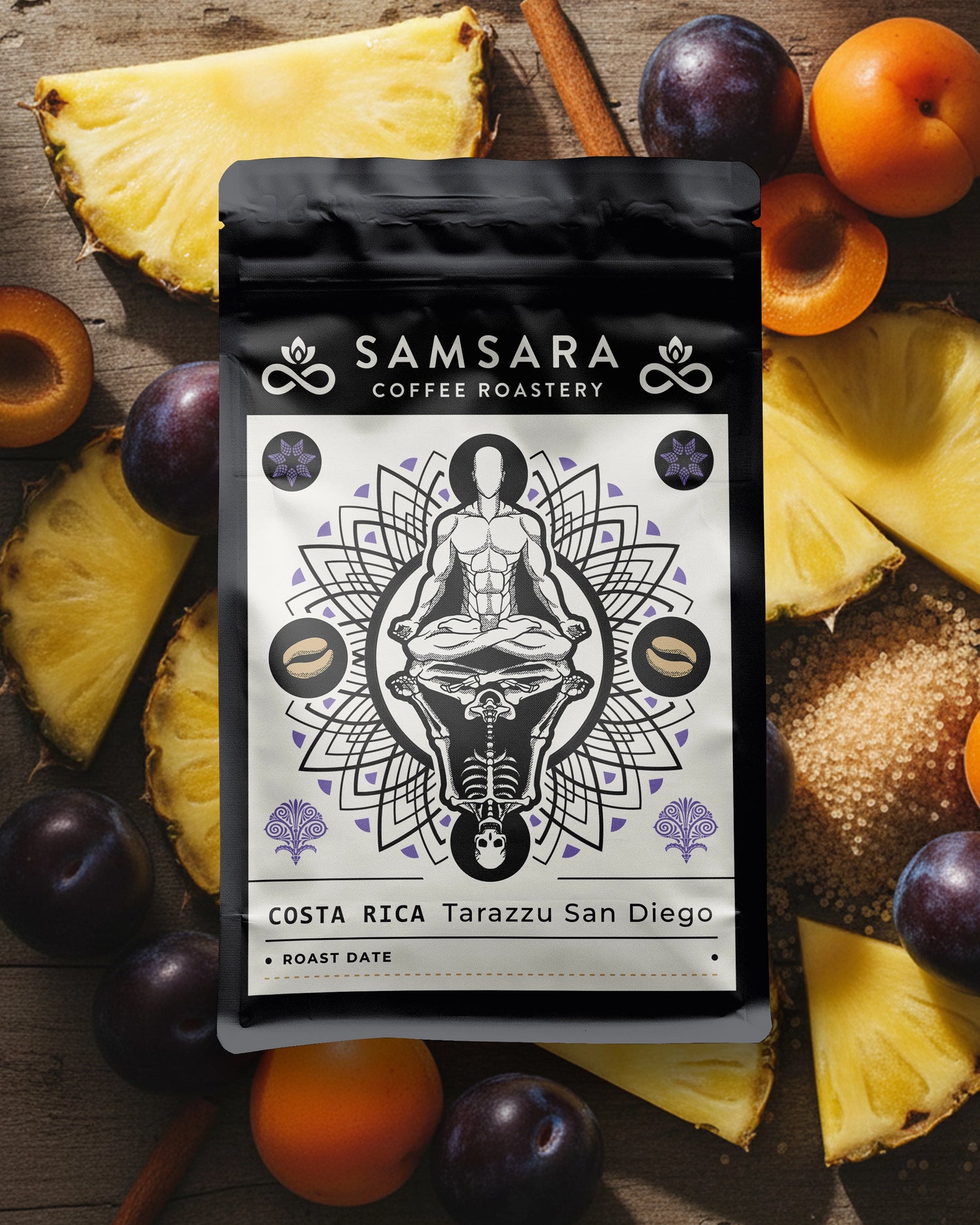 Compozitie artistica cafea Samsara Costa Rica Tarrazu cu fructe si condimente