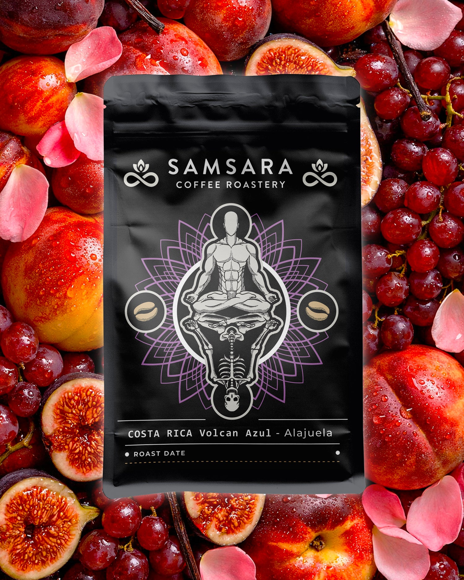 Compozitie artistica cafea Samsara Costa Rica Volcan Azul cu fructe