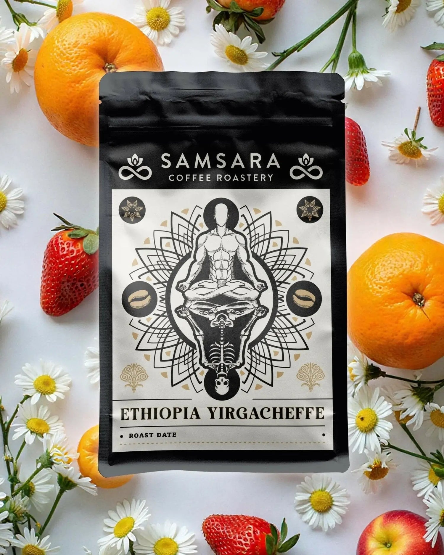 Compozitie cu note de degustare cafea Samsara Etiopia: Iasomie, Piersici si Citrice